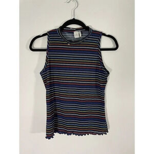 Paper Crane Multicolor Striped Scalloped Hem Sleeveless Tank Top‎ NWT Size Small